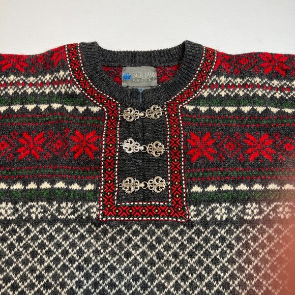 Squaw Valley Fair Isle Nordic Wool Sweater Metal Clasp Cardigan Womens Medium PM - Picture 6 of 7
